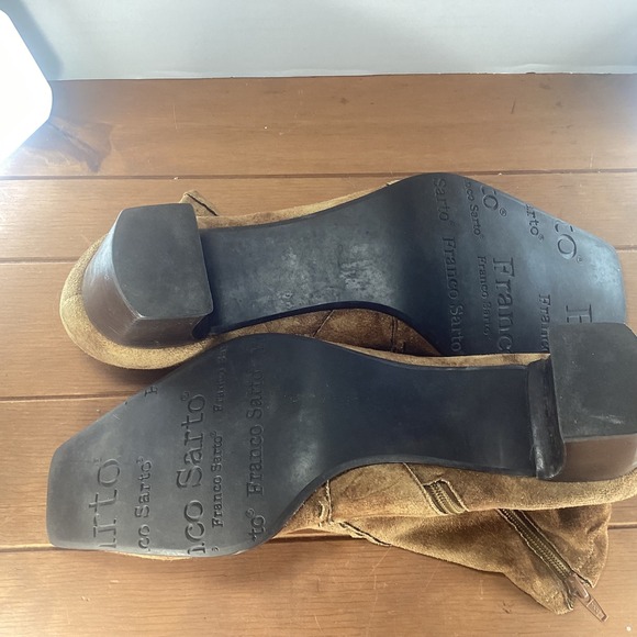 Franco Sarto Brown Suede Leather Zip Up Square Toe Block Heel Ankle Booties - Picture 8 of 9
